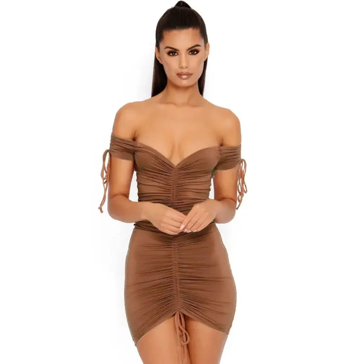 Brown Drawstring Hip Skirt Night Dress - Image 8