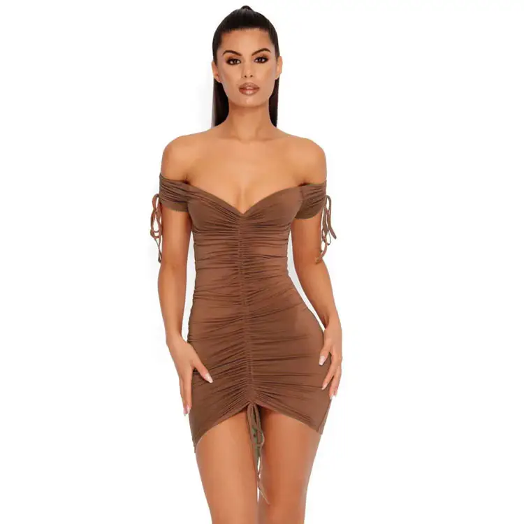 Brown Drawstring Hip Skirt Night Dress - Image 9