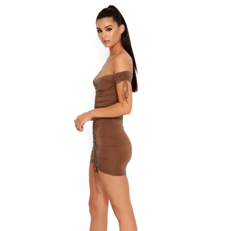 Brown Drawstring Hip Skirt Night Dress - Image 10