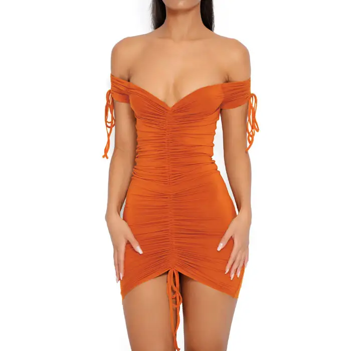 Brown Drawstring Hip Skirt Night Dress - Image 2