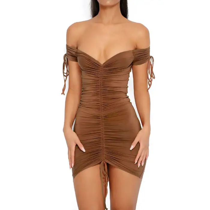Brown Drawstring Hip Skirt Night Dress - Image 6