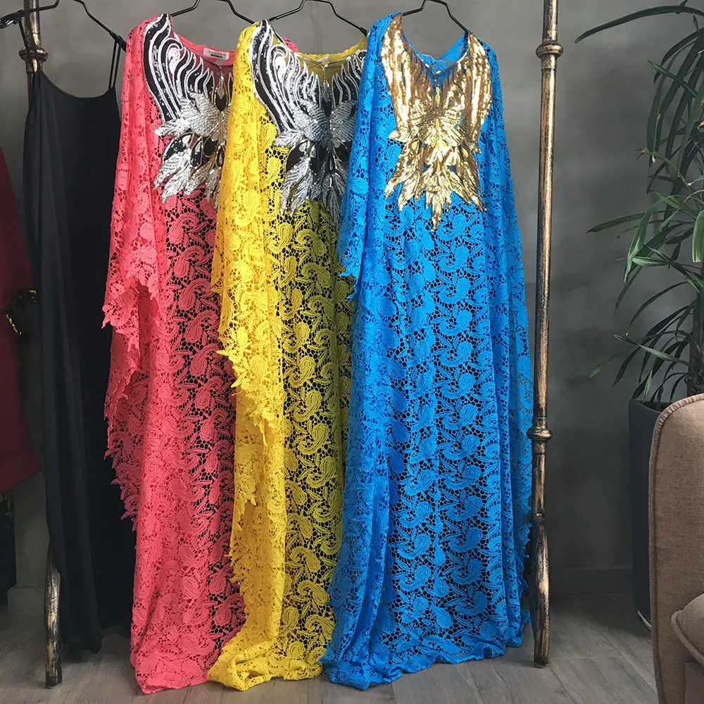 Yellow Embroidered Lace Long Dress for Women - Image 4
