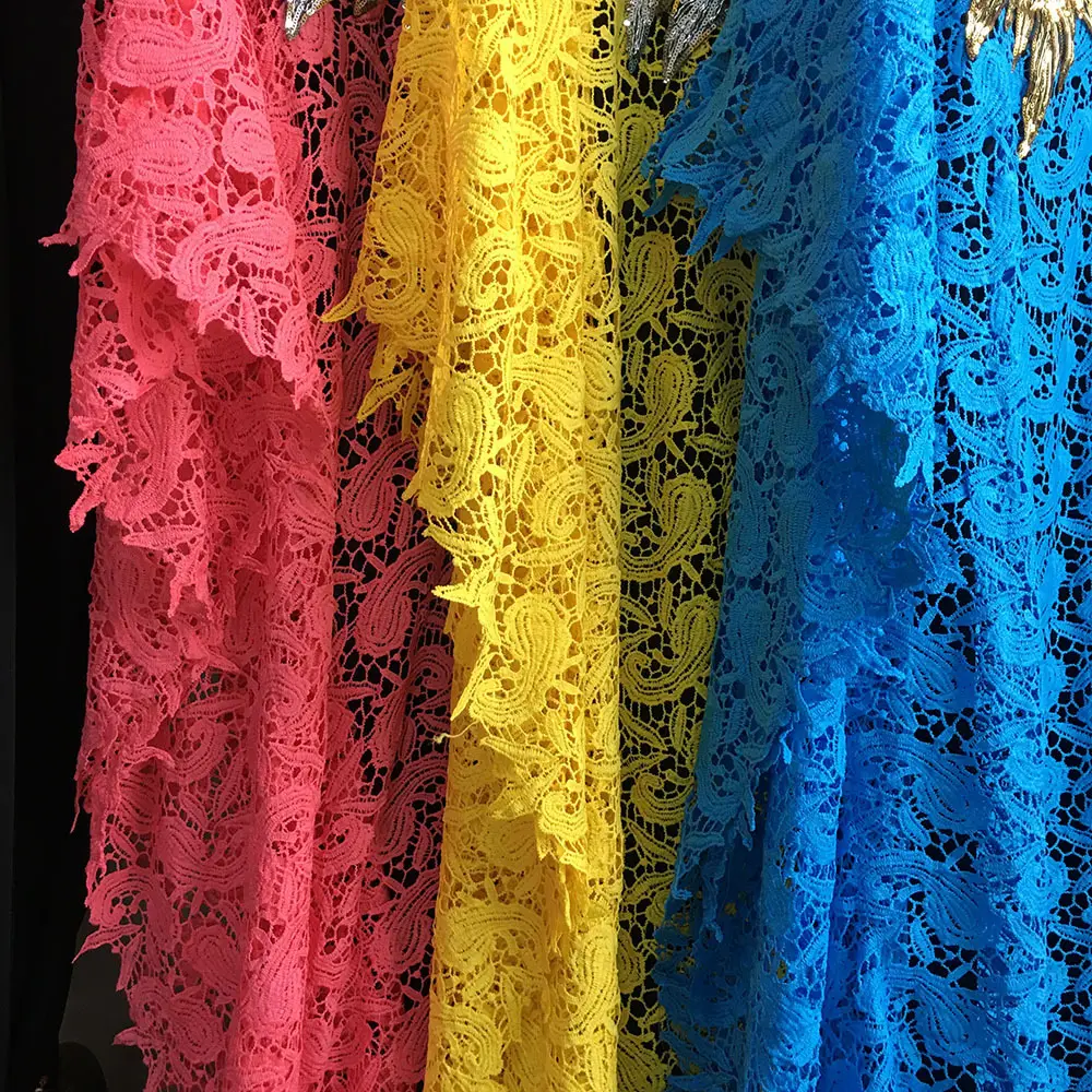Yellow Embroidered Lace Long Dress for Women - Image 5