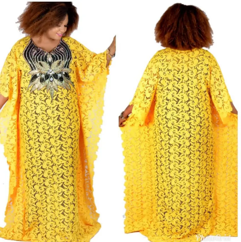 Yellow Embroidered Lace Long Dress for Women - Image 6