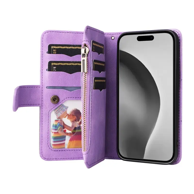 Two-Tone Stitched iPhone Case with 9-Carat Zipper & Card Slots - Image 10