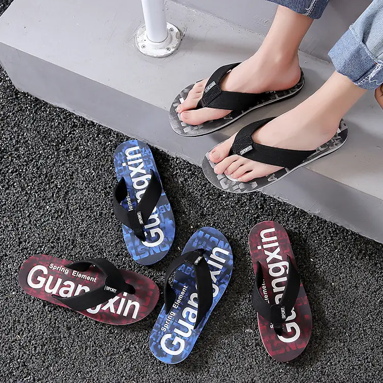 2024 Men's Blue Printed Flip Flops Casual Summer