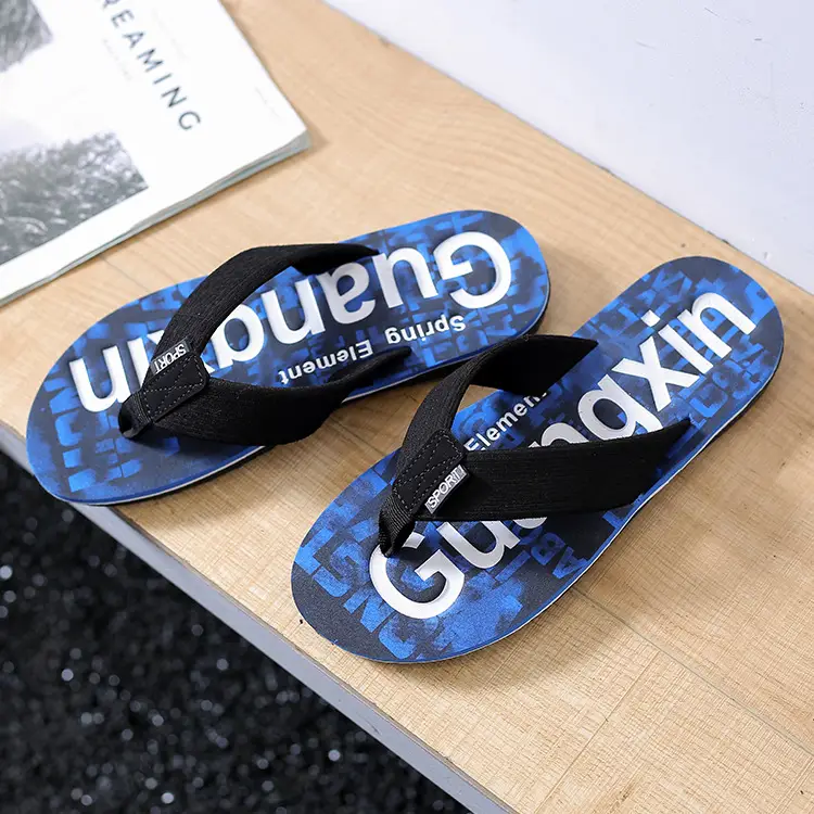 2024 Men's Blue Printed Flip Flops Casual Summer