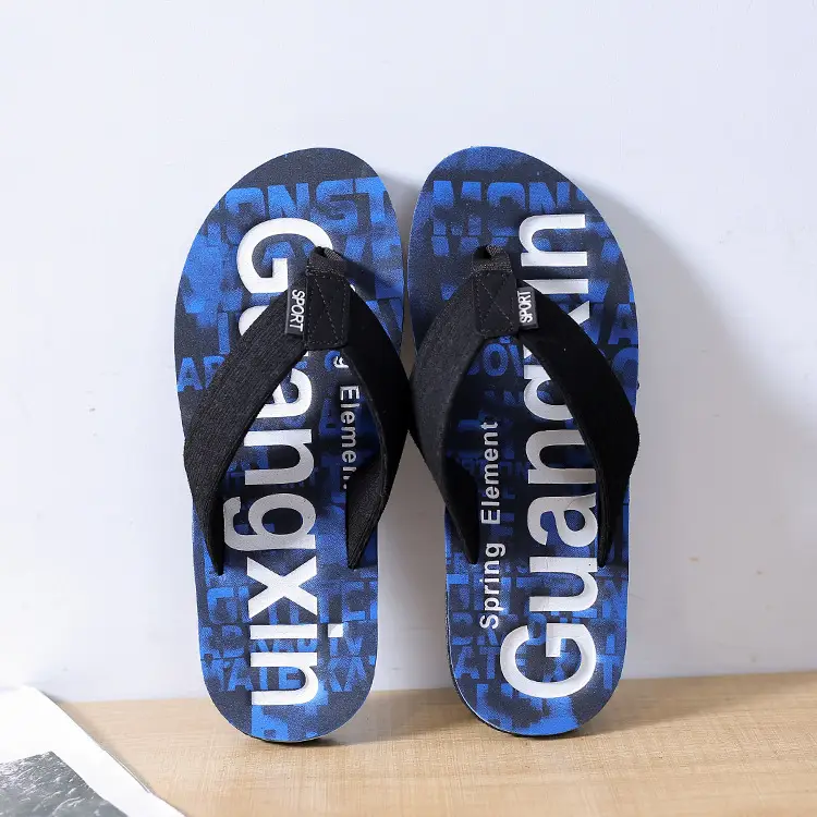 2024 Men's Blue Printed Flip Flops Casual Summer