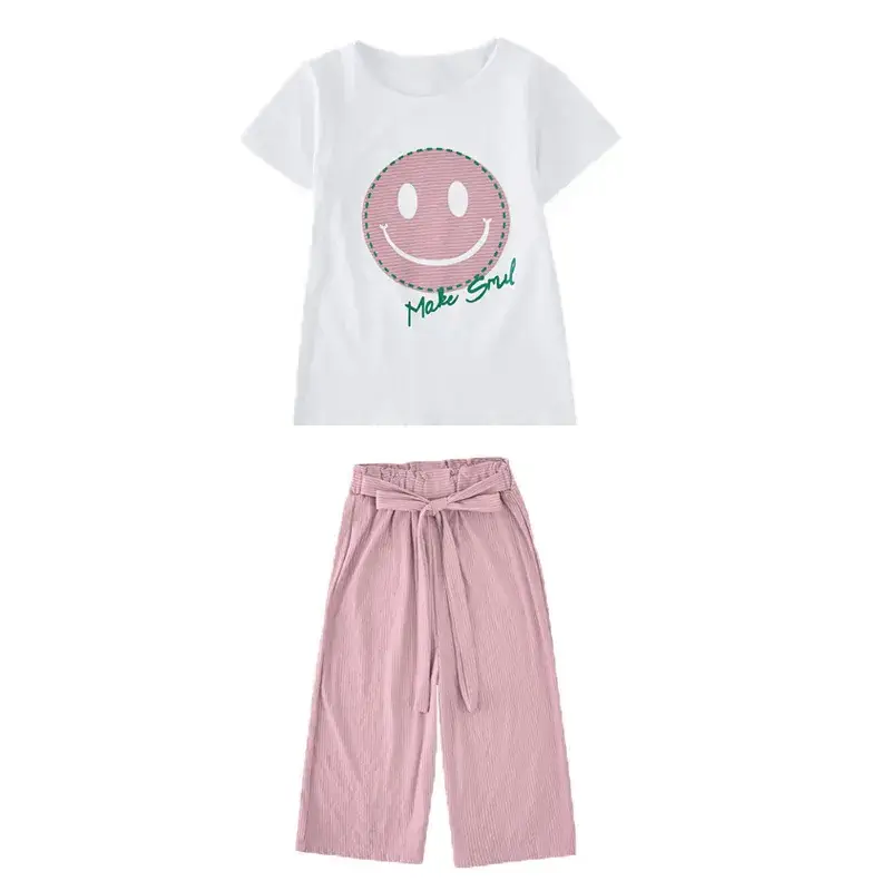 Korean Style Girls Short Sleeve Cropped Pants Suit - Image 5