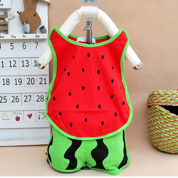 Newborn Baby Vest Shorts Red Green Watermelon Design - Image 2