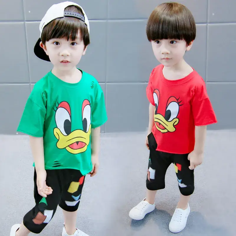 Kids Cartoon Short Sleeve T-Shirt Shorts Set Red Green Yellow - Image 6