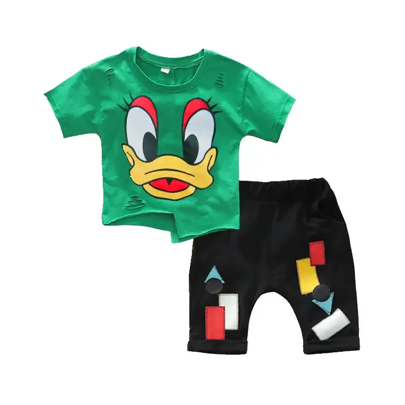 Kids Cartoon Short Sleeve T-Shirt Shorts Set Red Green Yellow - Image 7