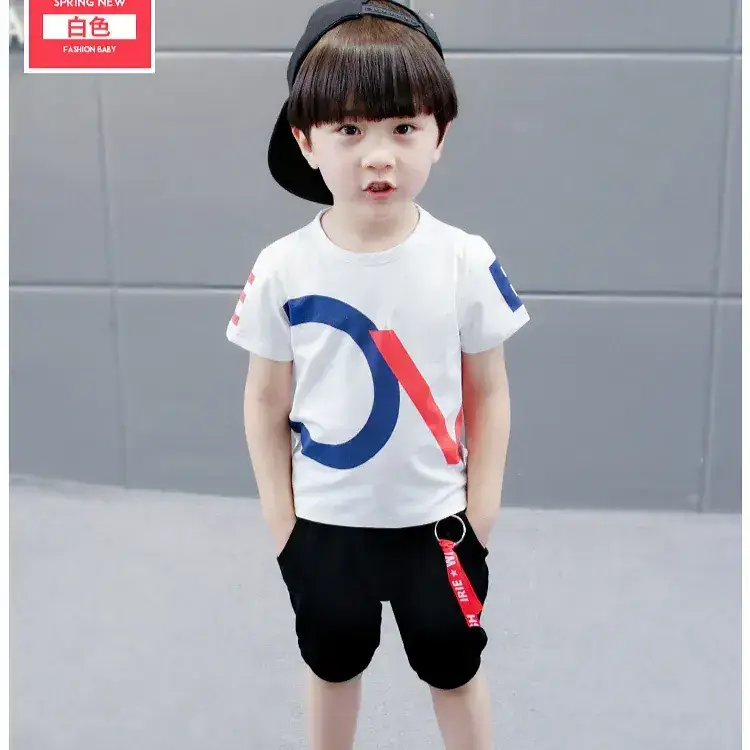 New Korean-style Boys T-shirt Shorts Set Orange Blue