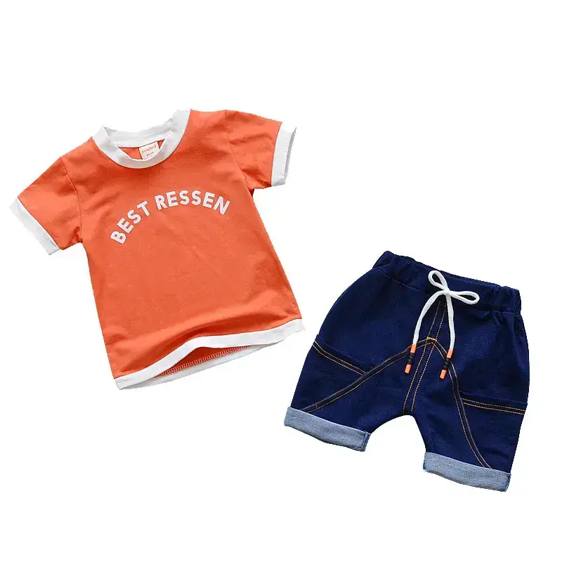 New Korean-style Boys T-shirt Shorts Set Orange Blue