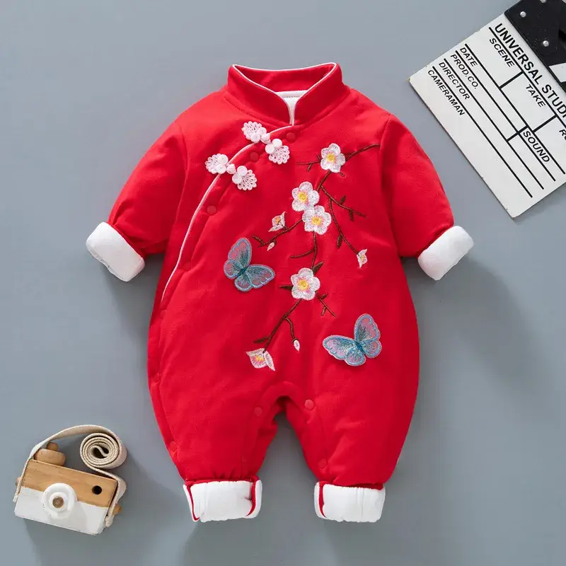 Red Quilted Baby One-Piece Warm One Piece Romper
