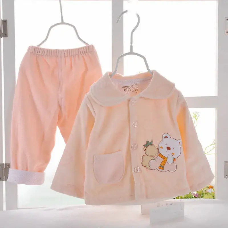Newborn Baby Suit Velvet Pink Warm Layered Set - Image 10