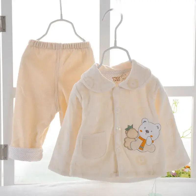Newborn Baby Suit Velvet Pink Warm Layered Set - Image 4