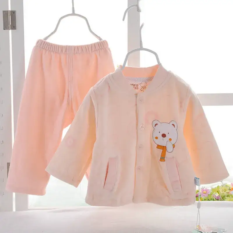 Newborn Baby Suit Velvet Pink Warm Layered Set - Image 6