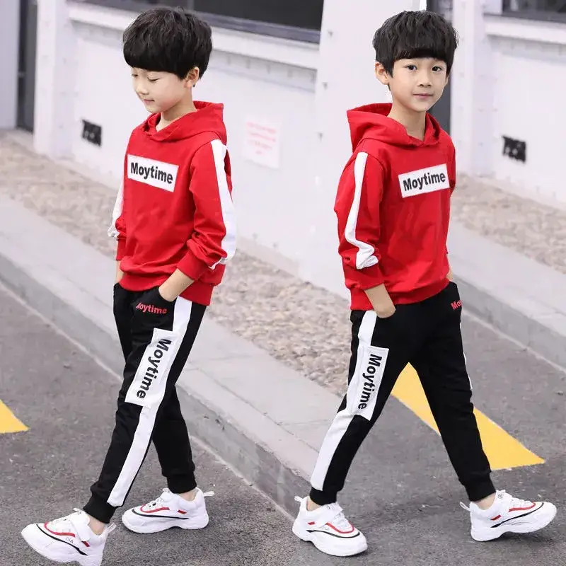 New Korean Style Boys Hoodie Track Suit White Red Medium to XL - Image 5