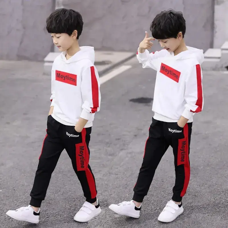 New Korean Style Boys Hoodie Track Suit White Red Medium to XL - Image 7