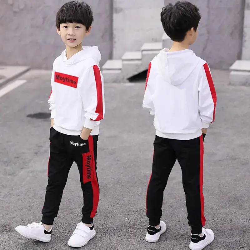 New Korean Style Boys Hoodie Track Suit White Red Medium to XL - Image 3