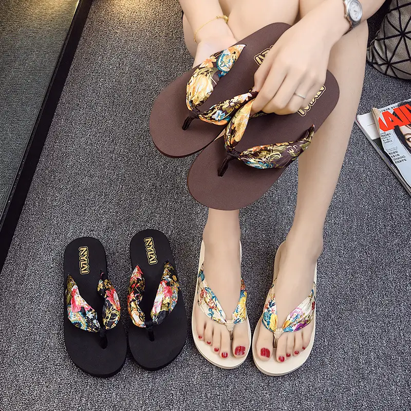 Women's Floral Clip Flip Flops Brown Summer Comfort