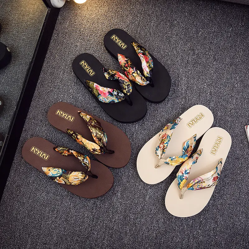 Women's Floral Clip Flip Flops Brown Summer Comfort