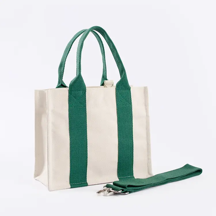 Green Canvas Shoulder Bag for Women - Image 9