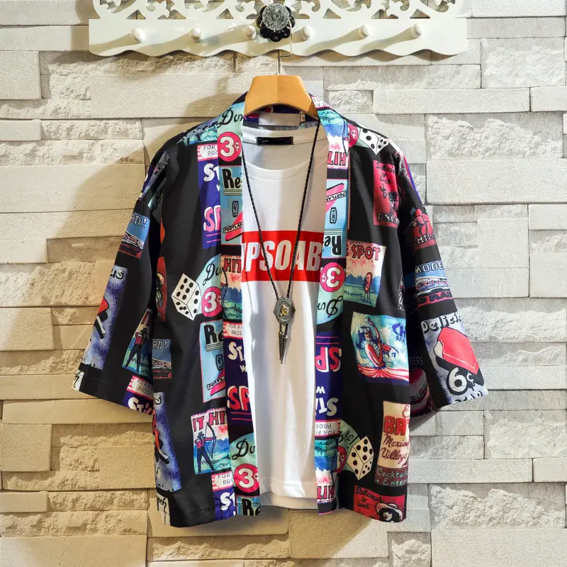 2019 Japanese Taoist Robe Summer Kimono Men's Harajuku Style Seven-Point Sleeve Sun Protection Clothing