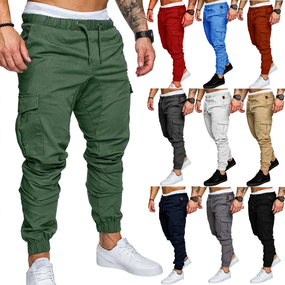 Men Cotton Tether Pants Solid Green Baggy Casual - Image 14
