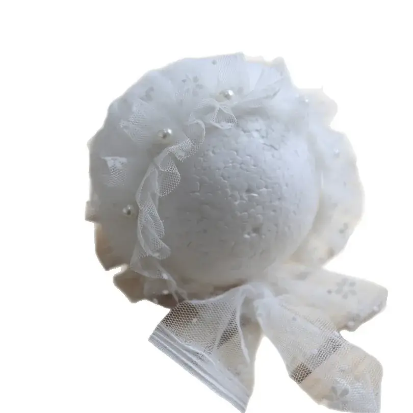 White Lace Baby Photo Hat with Pearl Accents - Image 6