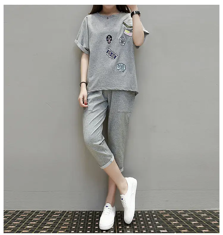 Women Grey 2-Piece Casual Suit Plus Size Cropped Pants — feature 10