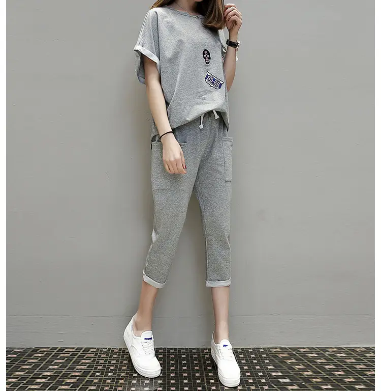 Women Grey 2-Piece Casual Suit Plus Size Cropped Pants — feature 14