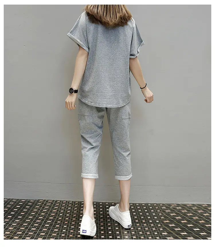 Women Grey 2-Piece Casual Suit Plus Size Cropped Pants — feature 15