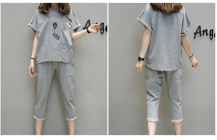 Women Grey 2-Piece Casual Suit Plus Size Cropped Pants — feature 6