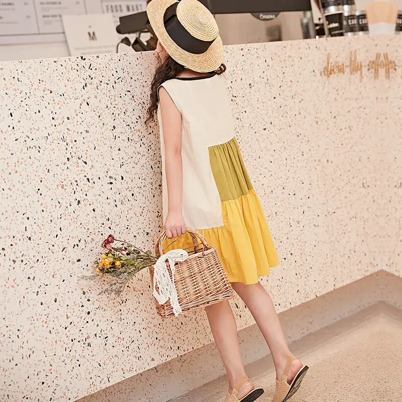 Girls Sleeveless Dress Yellow Green Summer Korean Style