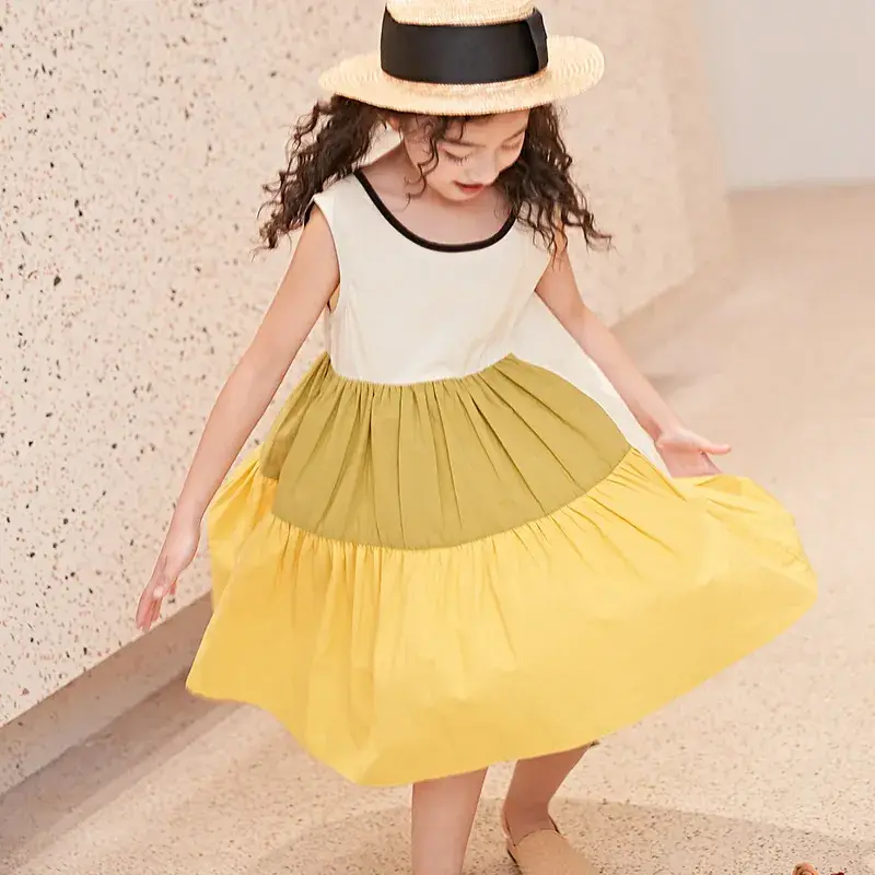Girls Sleeveless Dress Yellow Green Summer Korean Style