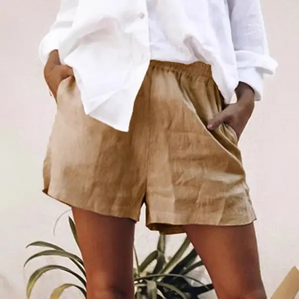 Women Cotton Linen Shorts Mint Green 2019 - Image 6