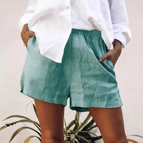 Women Cotton Linen Shorts Mint Green 2019 - Image 7