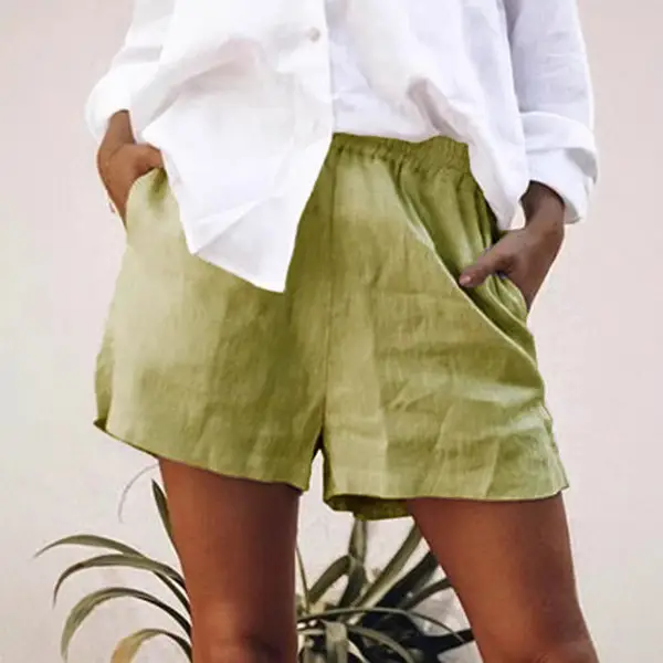 Women Cotton Linen Shorts Mint Green 2019 - Image 8