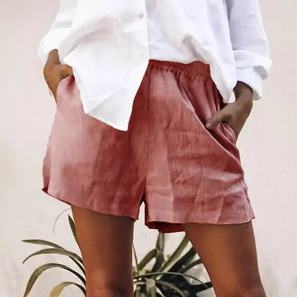 Women Cotton Linen Shorts Mint Green 2019 - Image 9