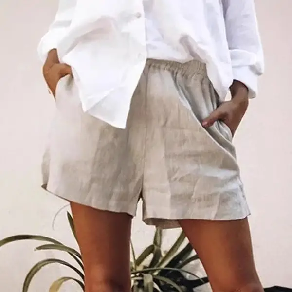 Women Cotton Linen Shorts Mint Green 2019 - Image 10