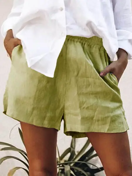 Women Cotton Linen Shorts Mint Green 2019 - Image 2