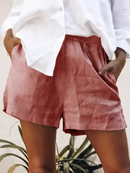 Women Cotton Linen Shorts Mint Green 2019 - Image 3