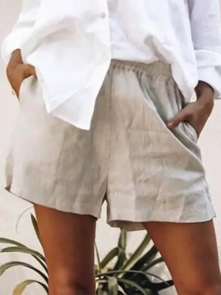 Women Cotton Linen Shorts Mint Green 2019 - Image 5