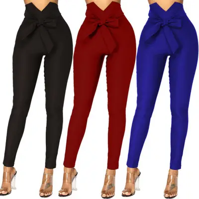 2019 Hot Selling Bow Slim Fit Elastic Pants Blue - Image 5