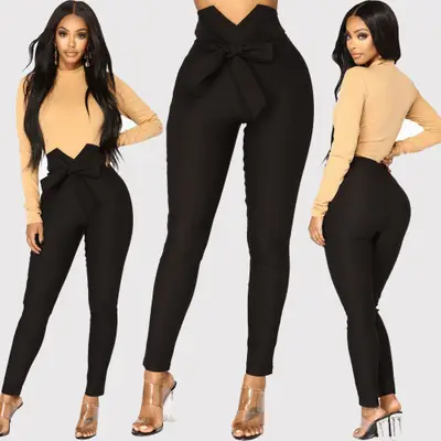 2019 Hot Selling Bow Slim Fit Elastic Pants Blue - Image 6