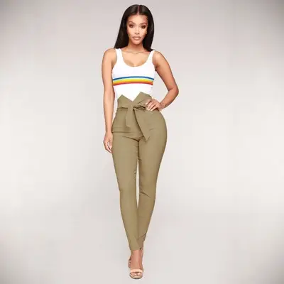 2019 Hot Selling Bow Slim Fit Elastic Pants Blue - Image 7