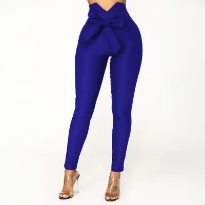 2019 Hot Selling Bow Slim Fit Elastic Pants Blue - Image 8