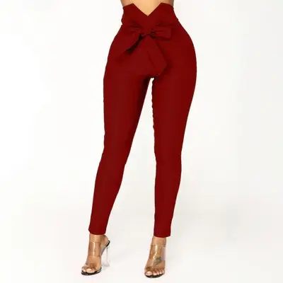 2019 Hot Selling Bow Slim Fit Elastic Pants Blue - Image 9